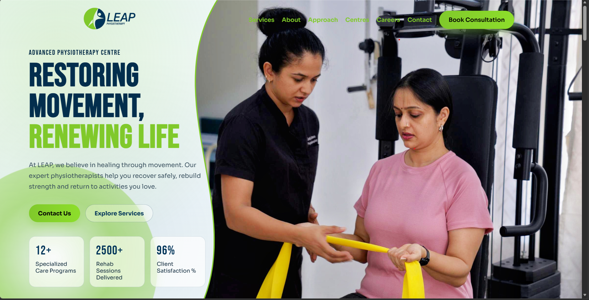 Leap Physiotherapy homepage